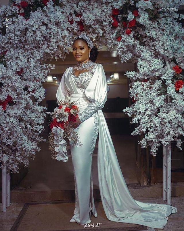 Mermaid Wedding Dresses Bridal Gown With Overskirt Long Sleeves Lace Applique Beaded Side Slit Custom Made Country Plus Size Vestido De Novia