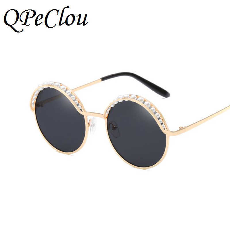 QPeClou Vintage Round Sunglasses Women 2019 Brand Designer Pearls Sun Glasses Female Mirror Eyeglasses Oculos Gafas G230214