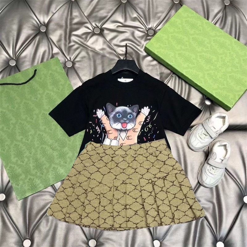 Designer Kids Clothing Sets Baby Girls Skirts Suits Fashion Letter Clothes Suit Summer Short Sleeve Set High Quality 2 Colors