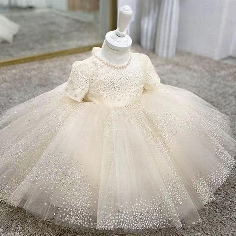 Arabic Floral Lace Flower Girl Dresses Ball Gowns Child Pageant Dresses Long Train Beautiful Little Kids Flower Girl Dress beaded crystal Formal gown 