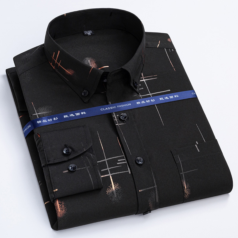 Mens Casual Shirts Dress Spring Autumn Latest Noniron Antiwrinkle Business Print Thin Plaid Slim Fit chemise homme 230214