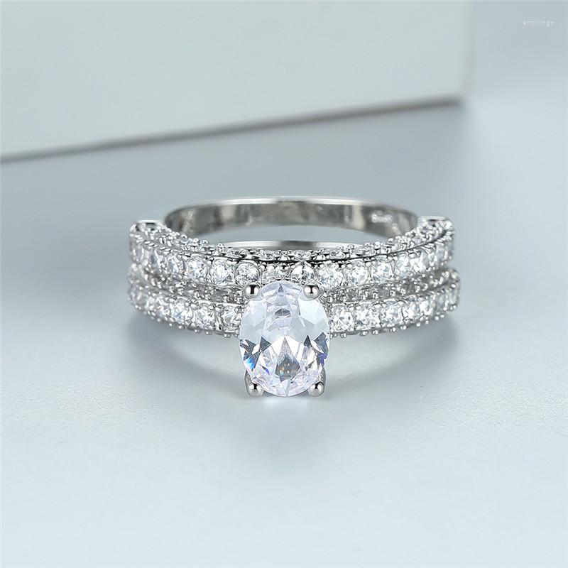 Wedding Rings White Zircon Ring Set Dainty Crystal Oval Stone Double Boho Silver Color Engagement Sets For Women
Wedding Rings White Zircon Ring Set Dainty Crystal Oval Stone Double Boho Silver Color Engagement Sets For Women