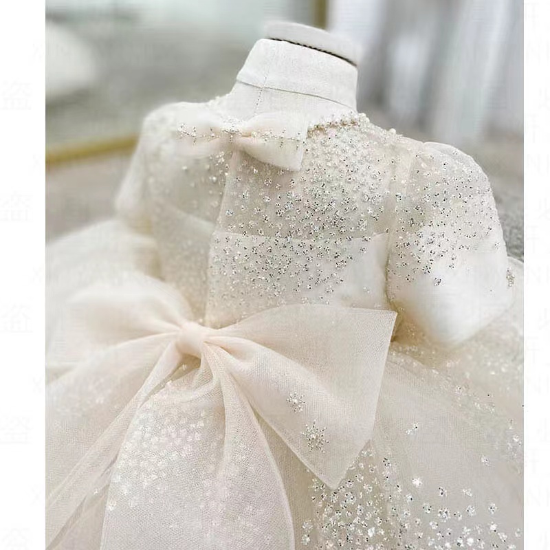 Arabic Floral Lace Flower Girl Dresses Ball Gowns Child Pageant Dresses Long Train Beautiful Little Kids Flower Girl Dress beaded crystal Formal gown 