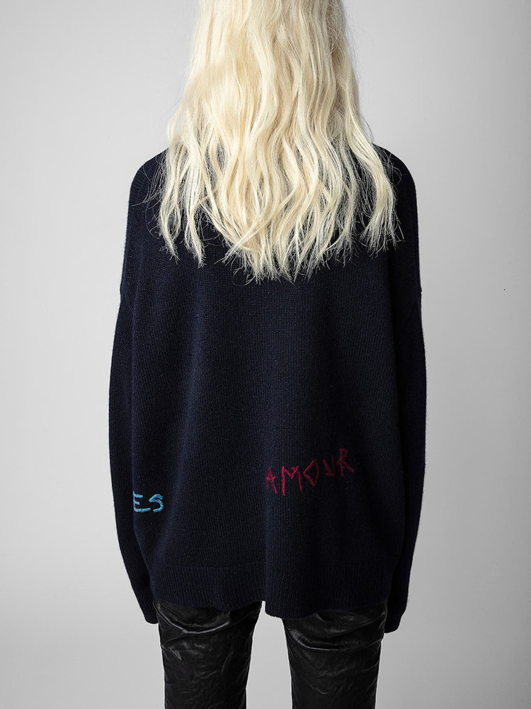 Womens Sweater Butterfly Flower Letter Embroidery Sweater 100% Cashmere Long Sleeve Ladies Jumper Autumn Winter Round Neck Top 230214
