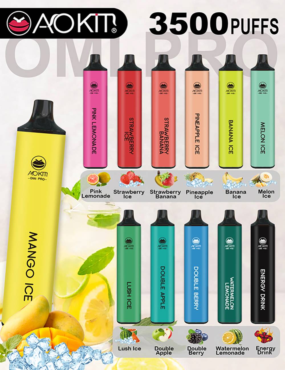 Newest Aokit Omi pro 3500Puffs 0% 2% 5% Options Disposable Vape 10ML Capacity 650mAh Battery Pre-Filled Starter Kit Device Pods System Vaporizers e cig Cigarettes Vapor, Multi types
Newest Aokit Omi pro 3500Puffs 0% 2% 5% Options Disposable Vape 10ML Capacity 650mAh Battery Pre-Filled Starter Kit Device Pods System Vaporizers e cig Cigarettes Vapor, Multi types