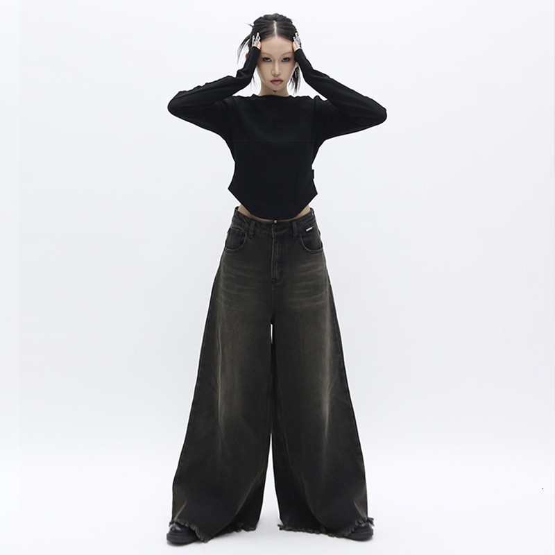 Women's Jeans Karrcat Grunge Wide Leg Jeans Vintage Gothic Black Jeans Korean Loose Boyfriend Jeans Dark Aesthetics Oversized Trousers 90s Y2k 23