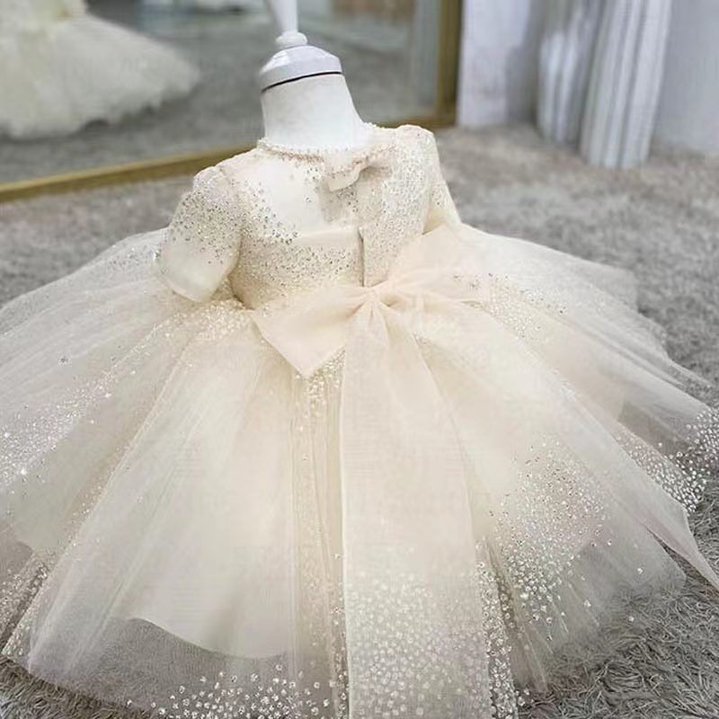 Arabic Floral Lace Flower Girl Dresses Ball Gowns Child Pageant Dresses Long Train Beautiful Little Kids Flower Girl Dress beaded crystal Formal gown 