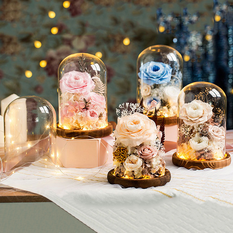 Eternal Rose Flower With Glass Cover Holder Gift Decoration Flower Valentines Mother Day Preserved Immortal Roses Flower Flor De Rosa Eterna Con Cubie
