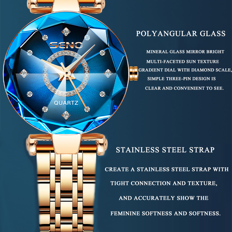 Wristwatches Seno Ocean Star Steel Band Womens Watch Fashion Crystal Ladies Quartz Relogio Feminino Female Montre Reloj Mujer Zegarek Damski 230215