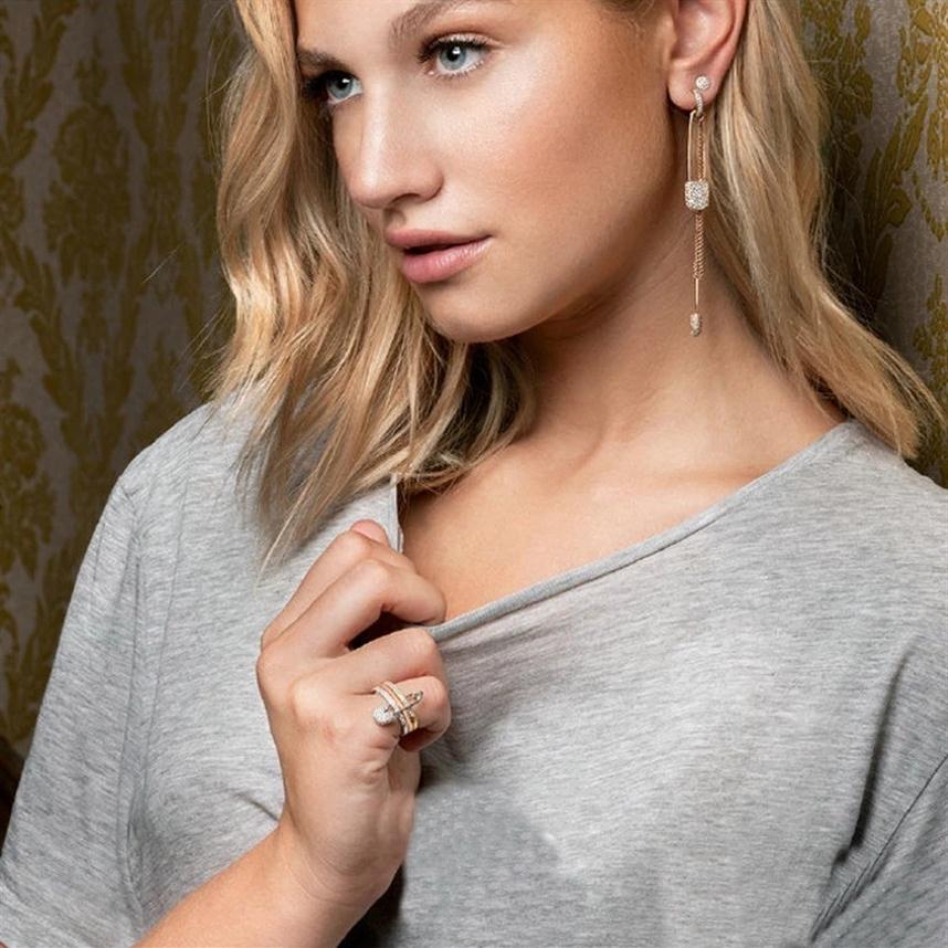 New Design Safety Pin Ring for Women Special Classic Rings Girl Rose Gold Mixed Color AAA Zircon Fashion Jewelry Gift Party297o