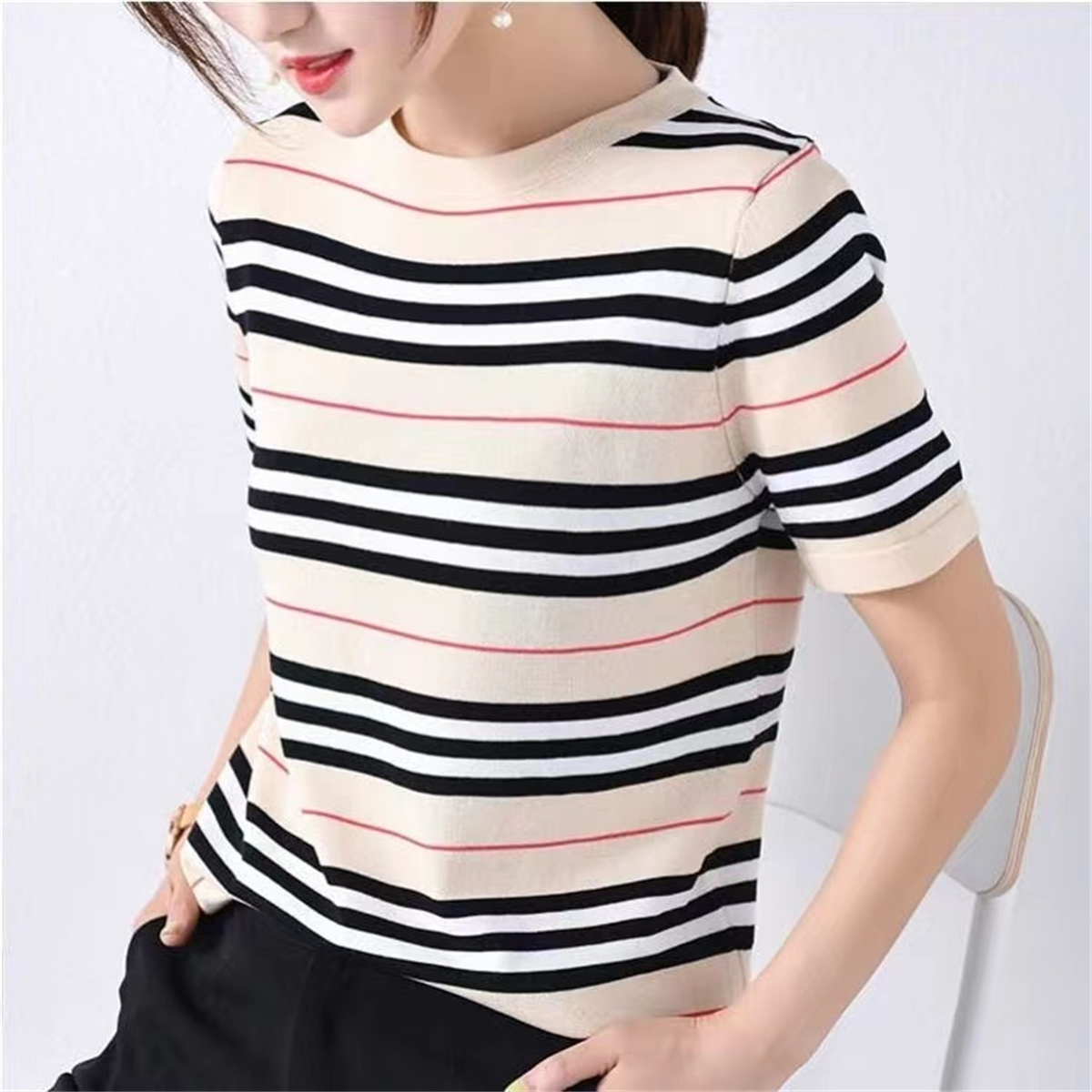 Knitting Shirts Sweater Women's Round neck striped Long Sleeve Women High Jacquard Cardigan knitting Sweaters Coats Pullovers