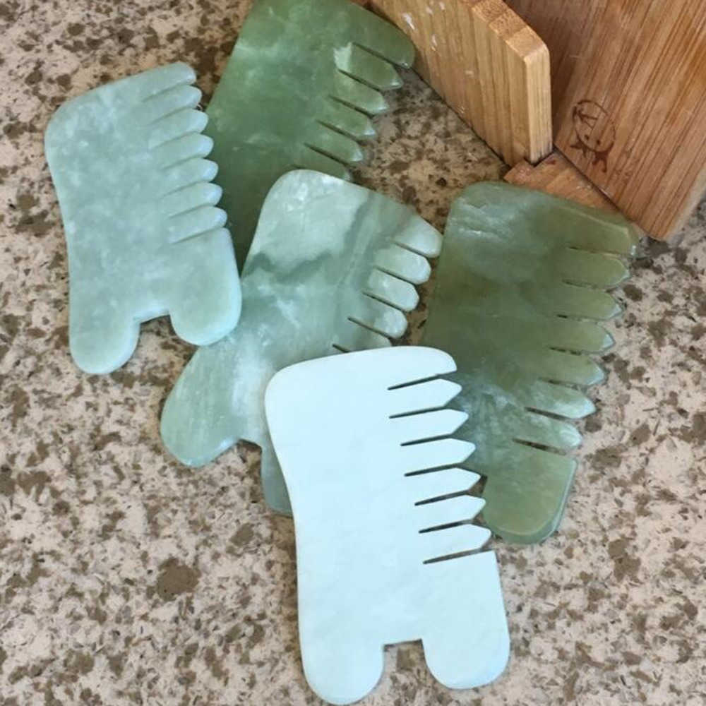 50pcs Natural Jade Stone Massage Combs 2 IN 1 Guasha Board Square Shape Hand Massager Relaxation Skin Facial Care Tools Peines De Masaje