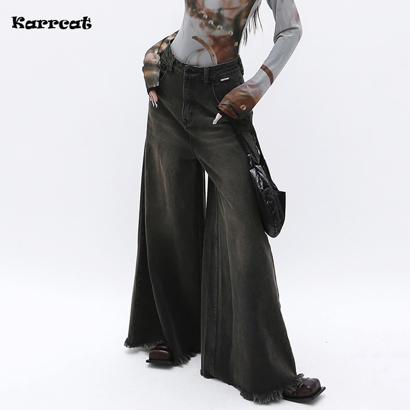 Women's Jeans Karrcat Grunge Wide Leg Jeans Vintage Gothic Black Jeans Korean Loose Boyfriend Jeans Dark Aesthetics Oversized Trousers 90s Y2k 23