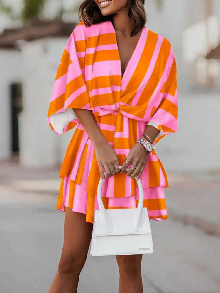 Casual Dresses Tropical Print Twist Design Casual Dress Women Batwing Half Sleeve Summer Dress T230210