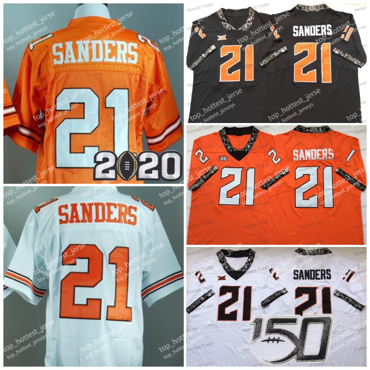College 21 Barry Sanders Football Jersey Oklahoma State College Mens Jerseys Stitched 150th White Orange