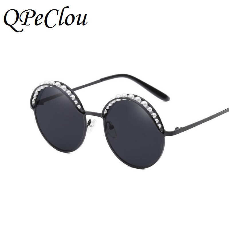 QPeClou Vintage Round Sunglasses Women 2019 Brand Designer Pearls Sun Glasses Female Mirror Eyeglasses Oculos Gafas G230214