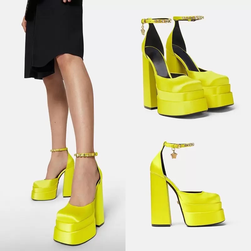 Womens high heeled sandals formal shoes crystal decorative designer thick soles high quality silk shoes fashionable sandal 35-42 with box, Yellow
Womens high heeled sandals formal shoes crystal decorative designer thick soles high quality silk shoes fashionable sandal 35-42 with box, Yellow
