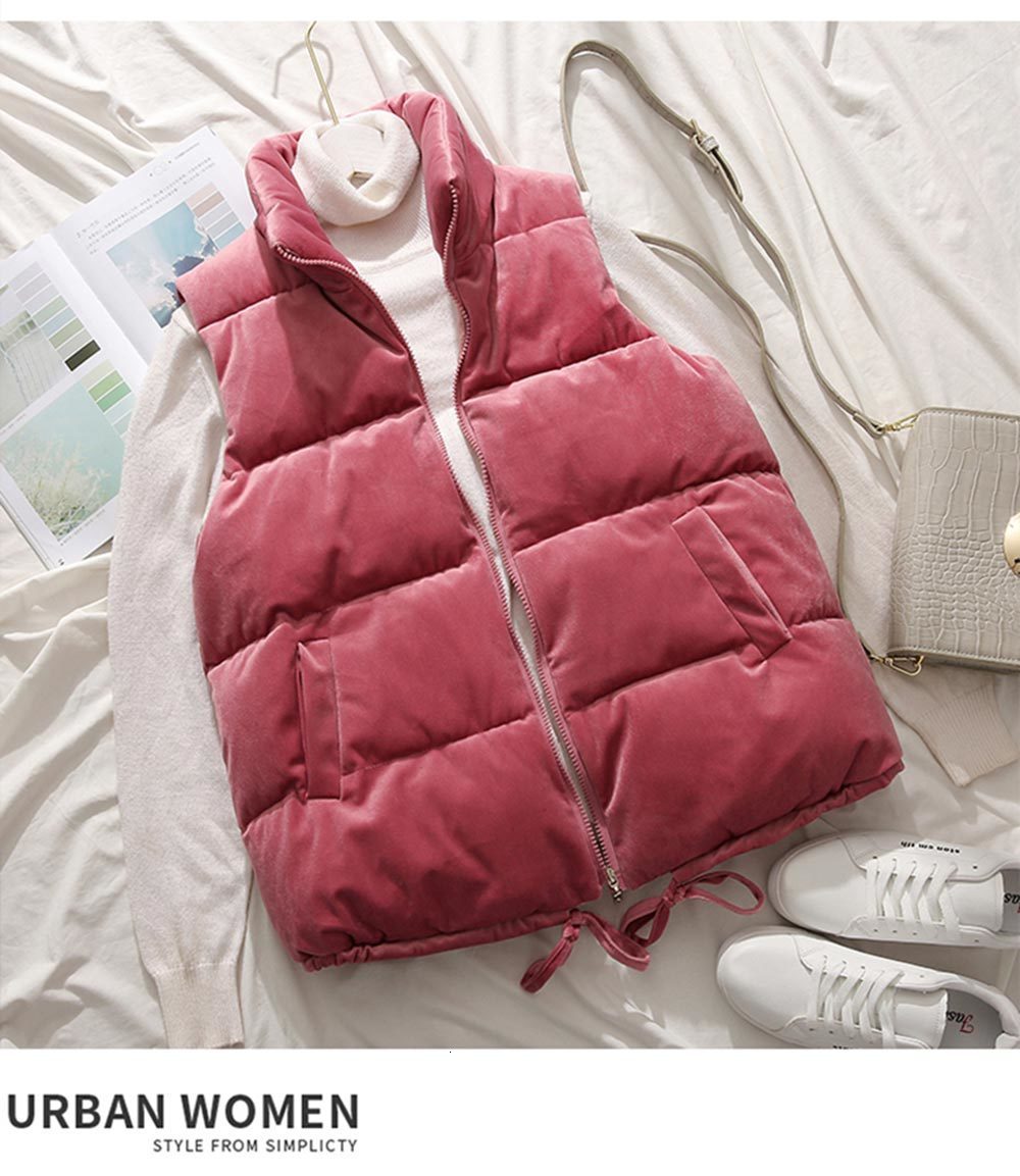 Women's Winter Black Veet Waistcoat, Sleeveless Warm Stand Collar Vest Jacket