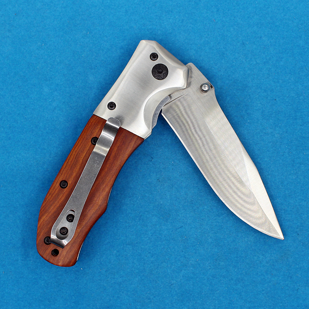 MDA51 Assisted Flipper Folding Knife 440C Satin Drop Point Blade Wood Handle Outdoor Camping Hiking Survival Tactical Knives