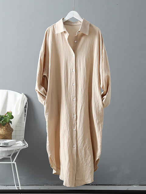 Casual Dresses Syiwidii Long White Shirt Dress for Women Linen Cotton Spring Summer Korean Clothing Vintage Oversized Midi Robe 230216