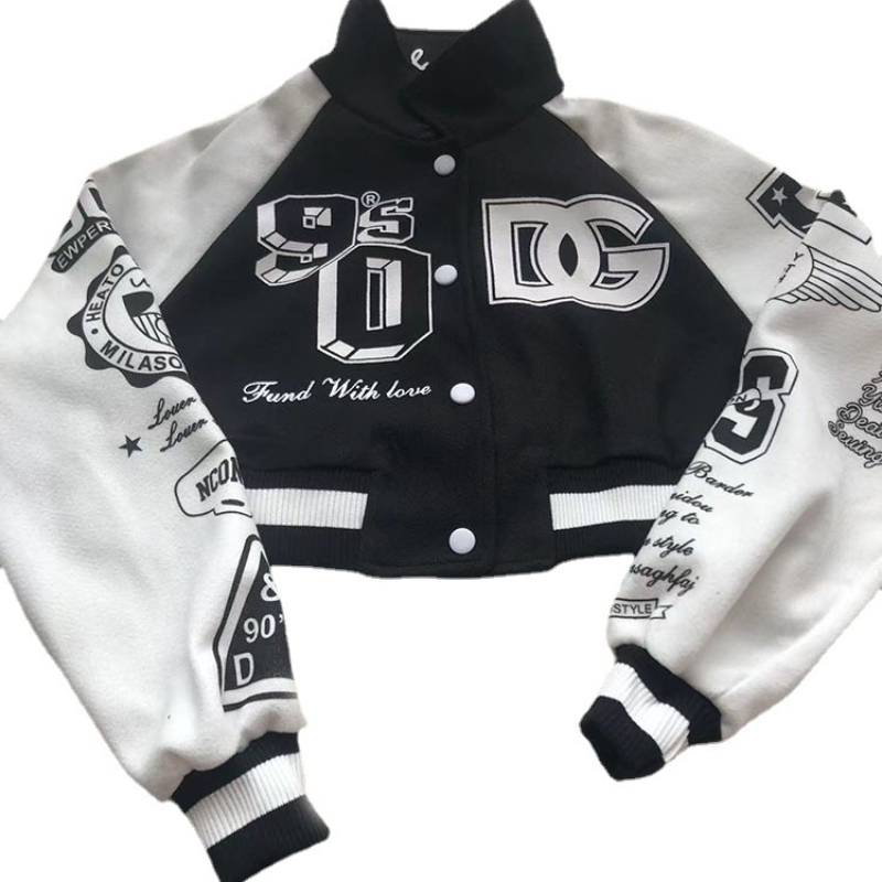 Women s Jackets Varsity Bomber Jacket Brown Baseball Fashion Fall For Patchwork Button Black Crop Top Coats 230215