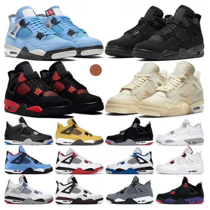 

4 Jumpman 4s OG Mens Basketball Shoes Military Black University Blue Canvas Sail Oreo Red Thunder White Cement Black Cat Bred Sports Women Jorden 4s Big Size 36-47, 23