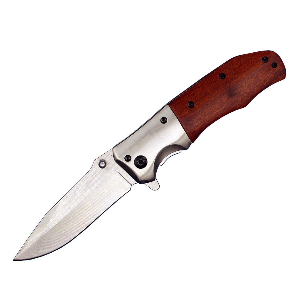 MDA51 Assisted Flipper Folding Knife 440C Satin Drop Point Blade Wood Handle Outdoor Camping Hiking Survival Tactical Knives