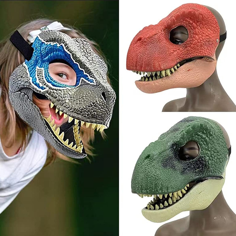 Party Masks 3D Dinosaur Mask Horror Dragon Latex Headgear Masquerade Cosplay Costume Jurassic Raptor Dino Moving Jaw Lifelike 230216