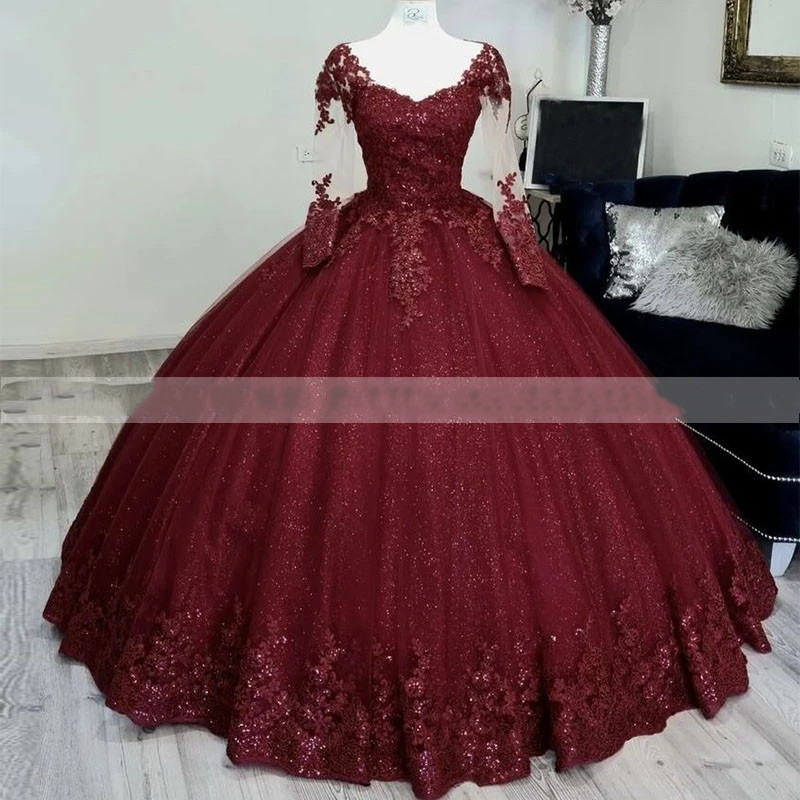 Quinceanera Dresses Long Sleeve Sweetheart Lace Ball Gown with Appliques Lace-up Sweet 16 Debutante Party Birthday Vestidos De 15 Anos 15