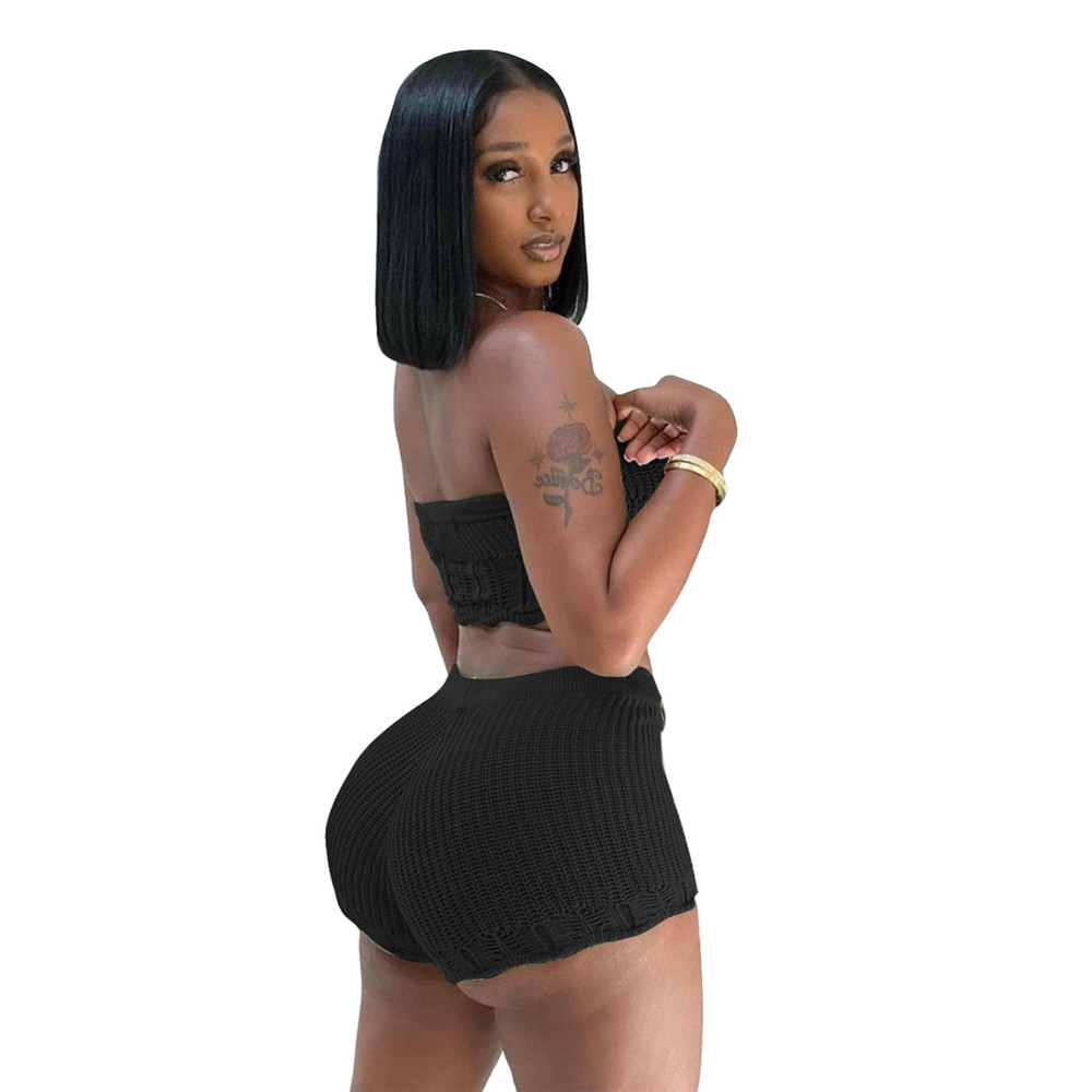 Summer Tracksuits Women Knitted Outfits Two Piece Sets Sleeveless Strapless tank top and Shorts ribbed Sportswear Casual Solid Sweatsuits Wholesale 92