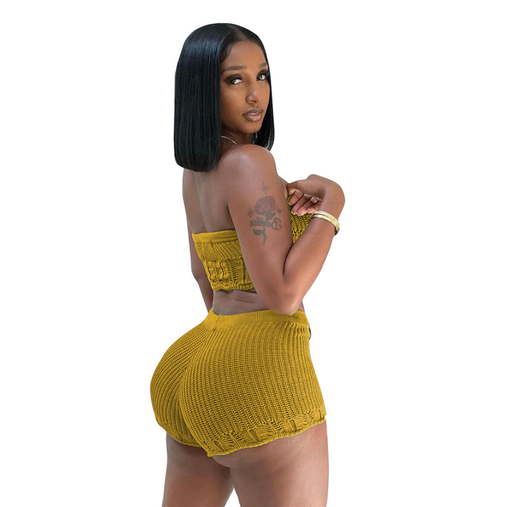 Summer Tracksuits Women Knitted Outfits Two Piece Sets Sleeveless Strapless tank top and Shorts ribbed Sportswear Casual Solid Sweatsuits Wholesale 92