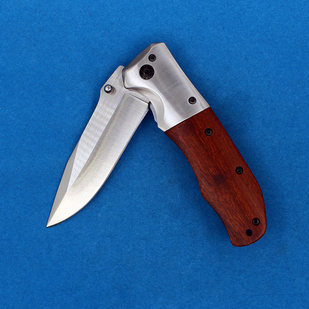 MDA51 Assisted Flipper Folding Knife 440C Satin Drop Point Blade Wood Handle Outdoor Camping Hiking Survival Tactical Knives