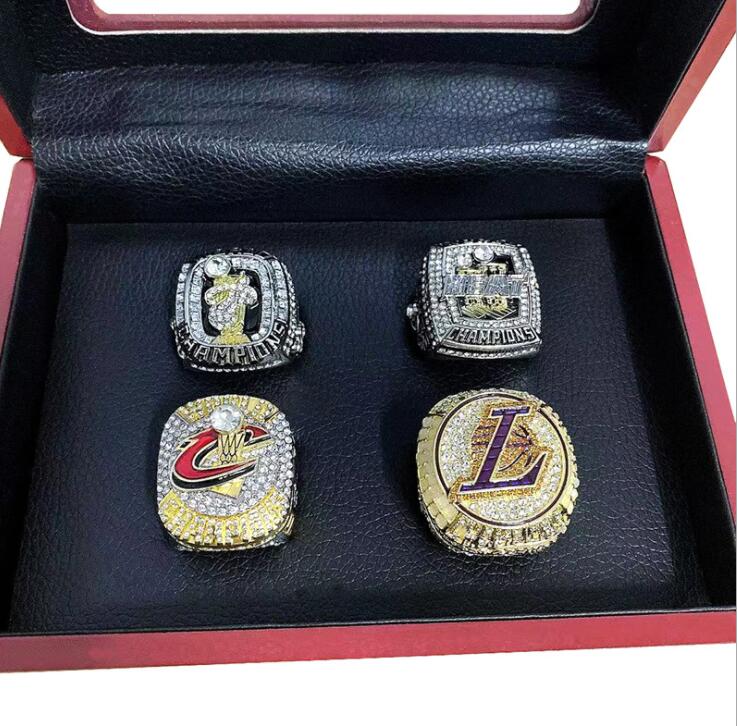 4pcs JAMES Basketball Team champions Championship Ring Set With Wooden Box Souvenir Men Women Boy Fan Brithday Gift 2022 2023 Hip hop Jewelry Sport Pu