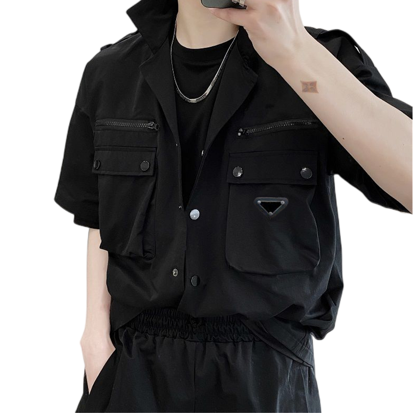 P-ra Fashion Design Mens Black Casual Shirts Personalized Multi-Pocket Couple Short Sleeve Shirt Cardigan Summer Latest Lapel Blouse Single Breasted Closure Top
P-ra Fashion Design Mens Black Casual Shirts Personalized Multi-Pocket Couple Short Sleeve Shirt Cardigan Summer Latest Lapel Blouse Single Breasted Closure Top