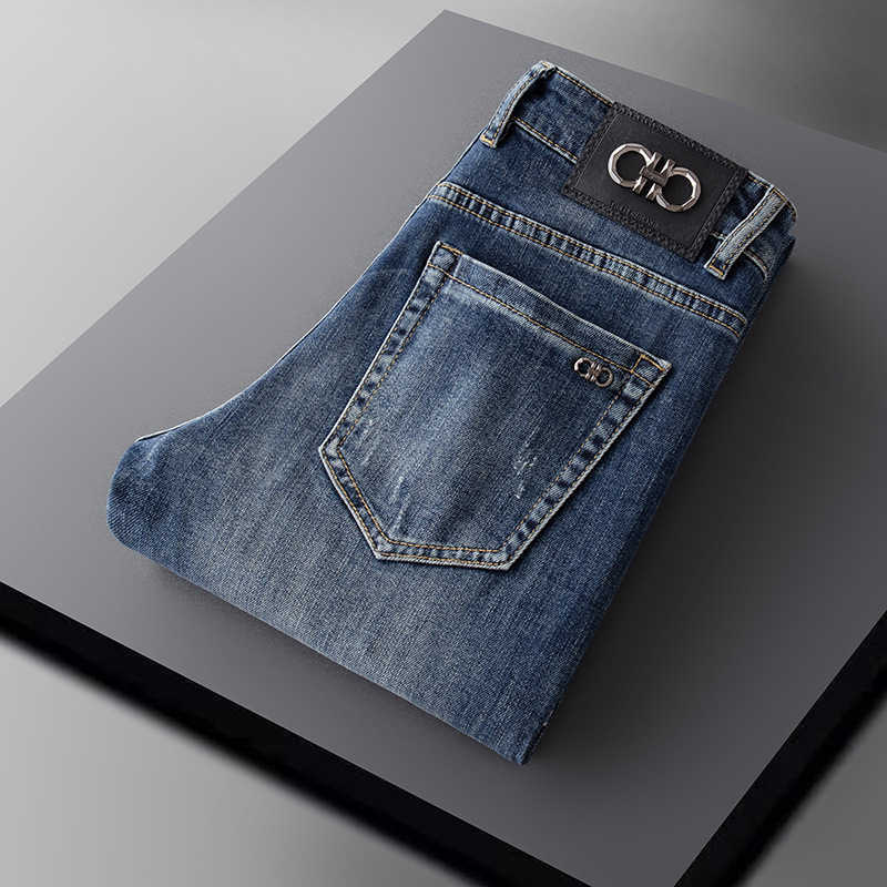 and Autumn Winter High Quality Simple High-end Washed Denim Pants Men's Straight Slim Leggings