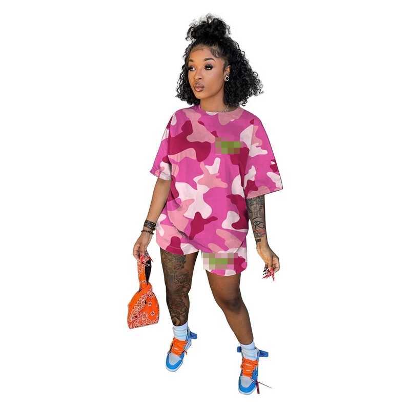 Summer Womens Tracksuits Designer Two Piece Short Sets Letter Camouflage Printed Short Sleeves T Shirt Shorts Outfits Ladies Clothing