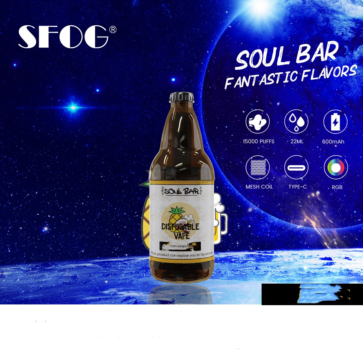 Latest Disposable E Cigarette SFOG SOUL BAR Bottle 15000 PUFFS Disposables Vapes With Mesh Coil 600mah Rechargeable Battery 22ml Puff 15k Vape Pen 15flavors
Latest Disposable E Cigarette SFOG SOUL BAR Bottle 15000 PUFFS Disposables Vapes With Mesh Coil 600mah Rechargeable Battery 22ml Puff 15k Vape Pen 15flavors