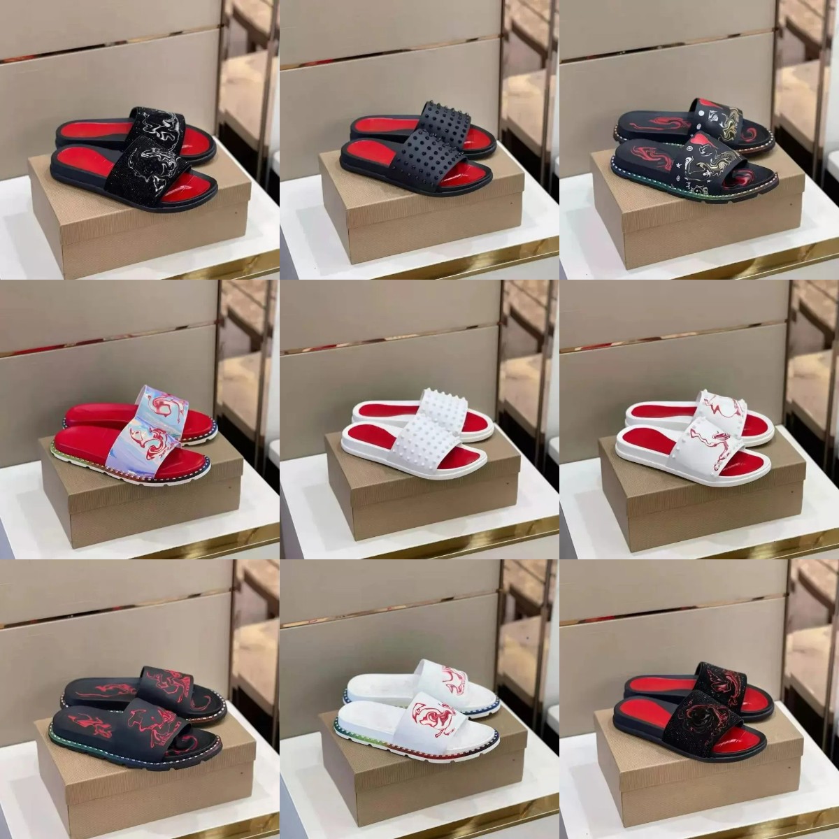 Designer Flat slippers Spikes Studded Slides Platform Mules Slide Man Classic RED Slippers Sandal Mens Thick Rubber Sole BOTTOM Slipper Spike Soles D3IU#, Custom
Designer Flat slippers Spikes Studded Slides Platform Mules Slide Man Classic RED Slippers Sandal Mens Thick Rubber Sole BOTTOM Slipper Spike Soles D3IU#, Custom