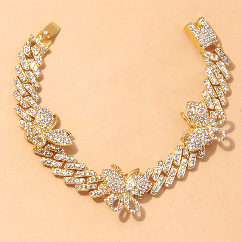 Anklets Punk Cuban Link Butterfly Anklet Wholesale Bracelet Fashion Chunky Miami Sandals Iced Out Bling Anklets for Women Men 230306