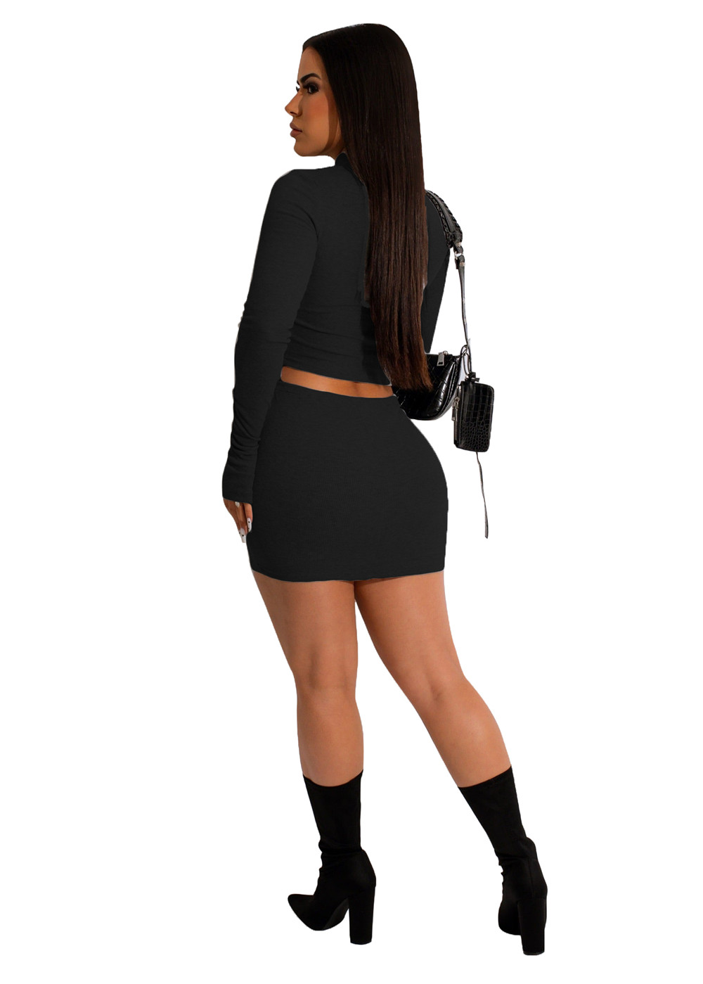 2024 Designer Spring Dress Sets for Women Summer Long Sleeve Pullover Shirt Top and Bodycon Skirt Two Piece Sets Casual Gray Black Outfits Active Trac