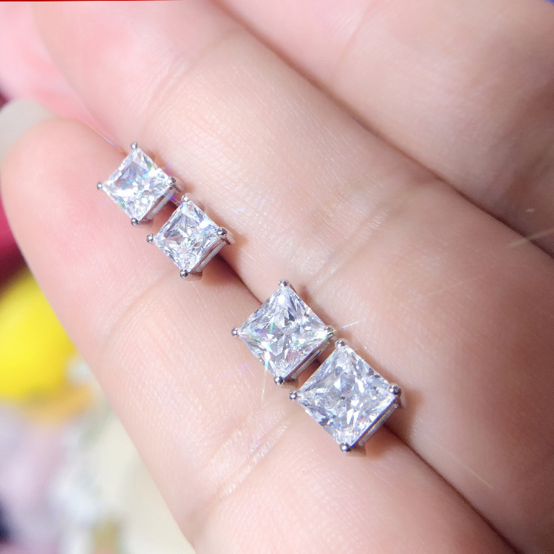 S925 Silver Square Zircon Stud Earring TopBling Ear Bone Nail Women Men No Fading No Allergies