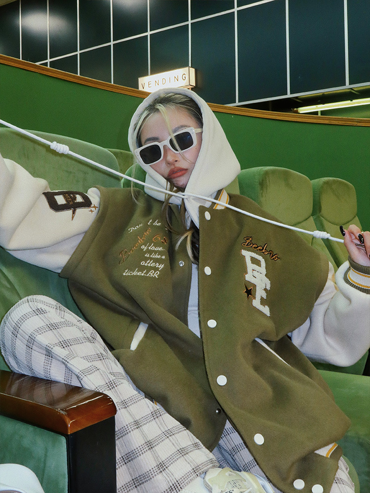 Women's Jackets American Retro Letter Embroidery Coat Baseball Jacket Winter Hooded Hip Hop Loose All-match Fashion Top Clothes 230216