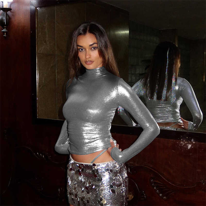 Women's T-Shirt 2023 Women's Spring summer T-shirt New Top Fashion shirts Bright Gold Stamping Long Sleeve Pullover Slim