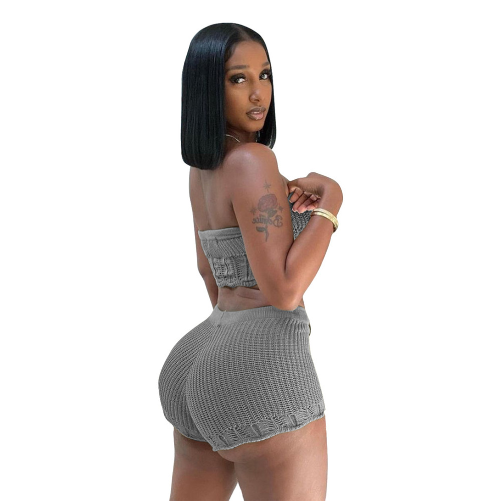 Summer Tracksuits Women Knitted Outfits Two Piece Sets Sleeveless Strapless tank top and Shorts ribbed Sportswear Casual Solid Sweatsuits Wholesale 92