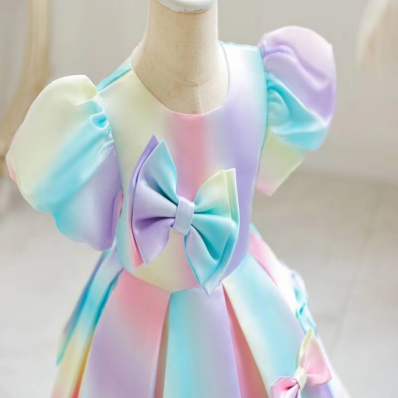 2023 Luxurious Cute Spaghetti Handmade Flower Girls Dresses Bow Belt Bead Princess Kids Floor Length Bridesmaid Dress Girl Pageant Ball Gown baby birt