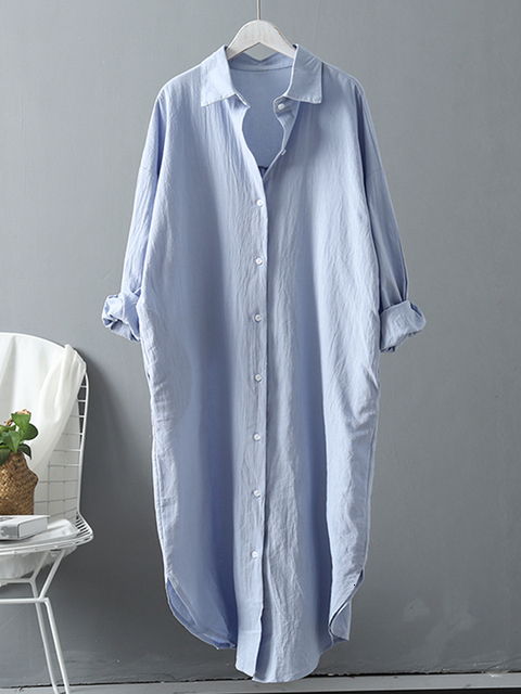 Casual Dresses Syiwidii Long White Shirt Dress for Women Linen Cotton Spring Summer Korean Clothing Vintage Oversized Midi Robe 230216