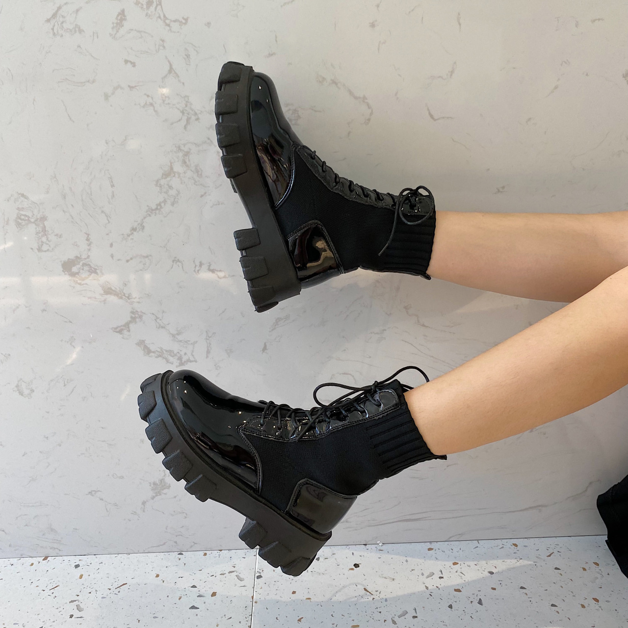 Boots Women Platform Boots 2022 Fashion Fall Winter Chunky Heel Knit Punk Rock Gothic Combat Ankle Boot Plus Size 43 J220923