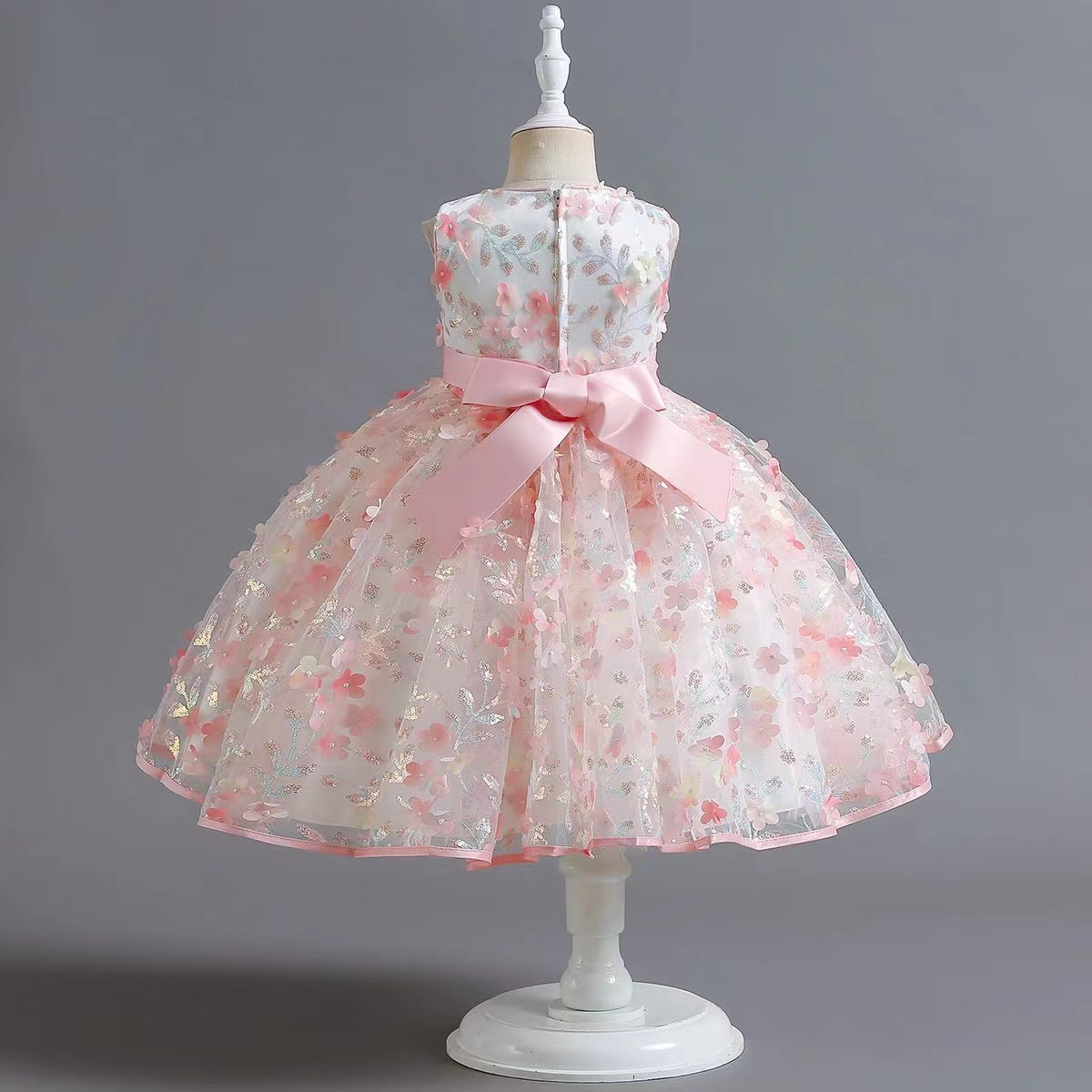 Pink Flower Girls Dresses Appliques sequined handmade Ball Gown Ruffles Tulle Pageant Dresses for Girls baby Wedding crystal beaded Birthday Gowns