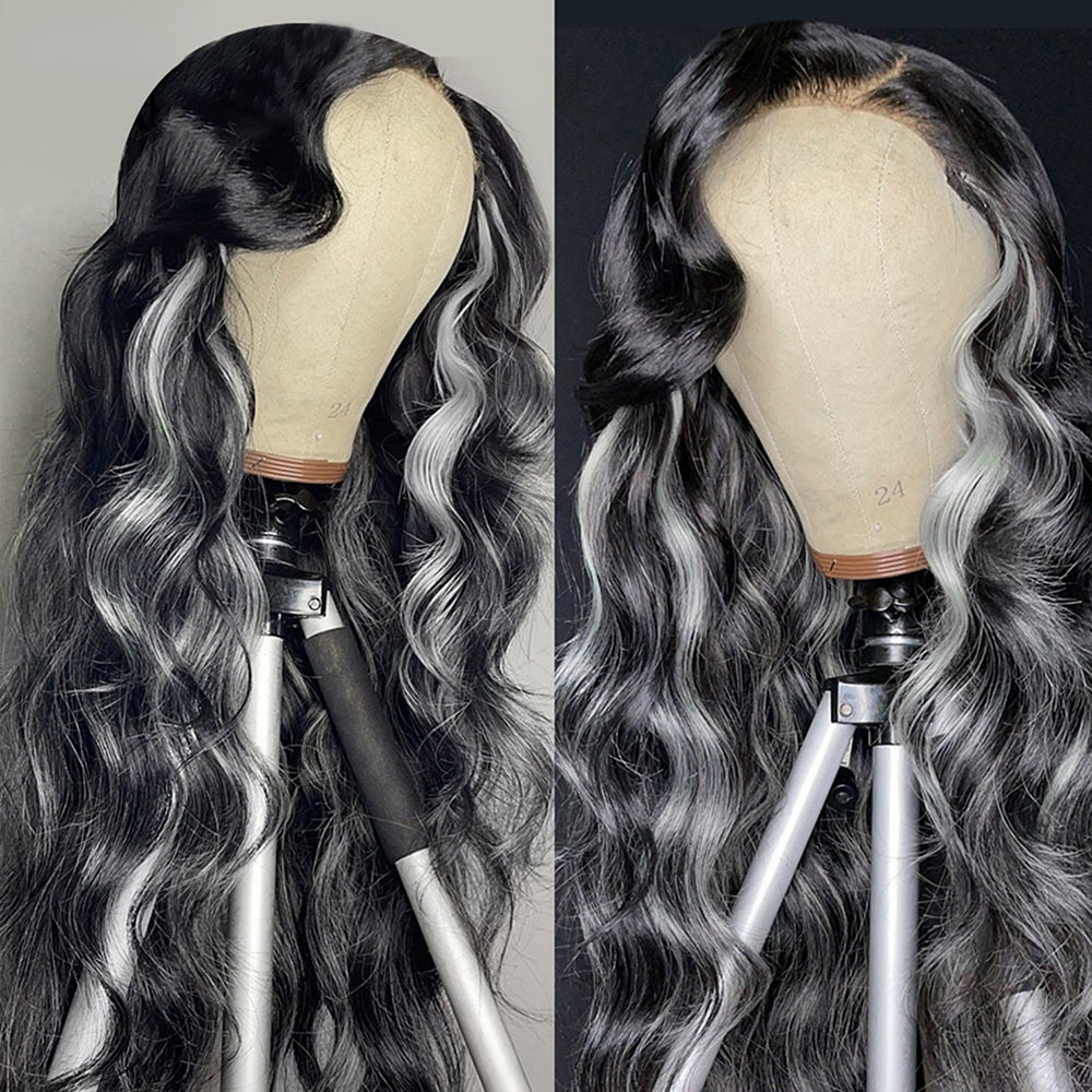Gray Highlight Wig Human Hair 13x4 Body Wave Lace Front Wig Platinum Blonde Highlights Mixed Colored Synthetic Wig for Women, U 1
Gray Highlight Wig Human Hair 13x4 Body Wave Lace Front Wig Platinum Blonde Highlights Mixed Colored Synthetic Wig for Women, U 1
