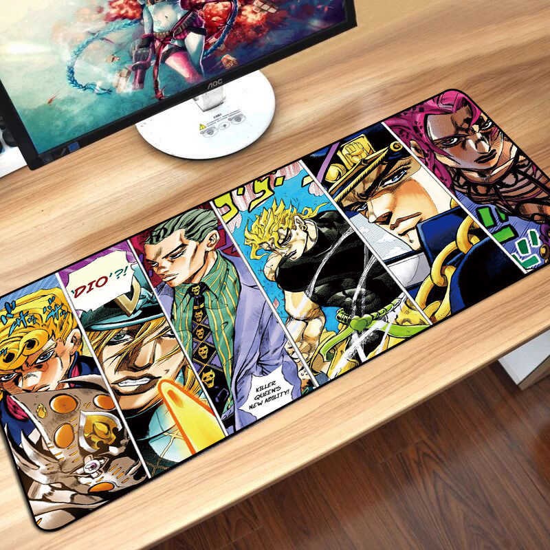 Mouse Pads Wrist Rests 80x30cm Gaming Mousepad Locking Edge Anime Computer Rubber Mouse Pad for JOJO Bizarre Adventure Large Cartoon Keyboard Desk Mat
